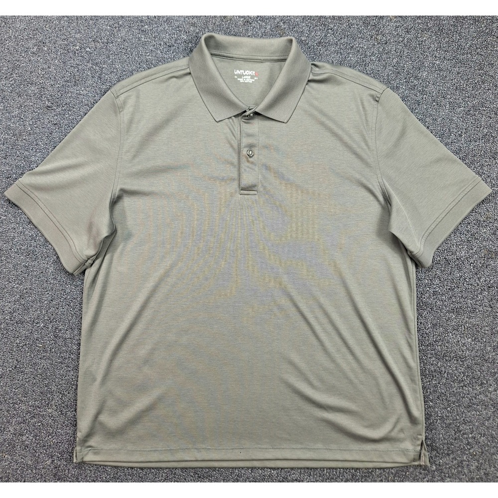 UNTUCKit Mens Large Olive Green 100% Cotton Short Sleeve Polo Shirt Solid Casual